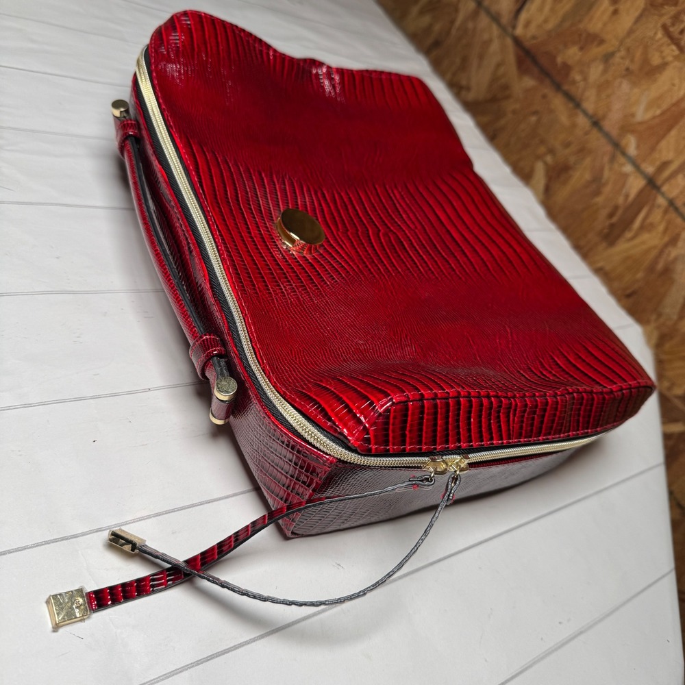 Estée‎ Lauder Cosmetics Travel Bag Carrying Case Deep Red Faux Leather Alligator